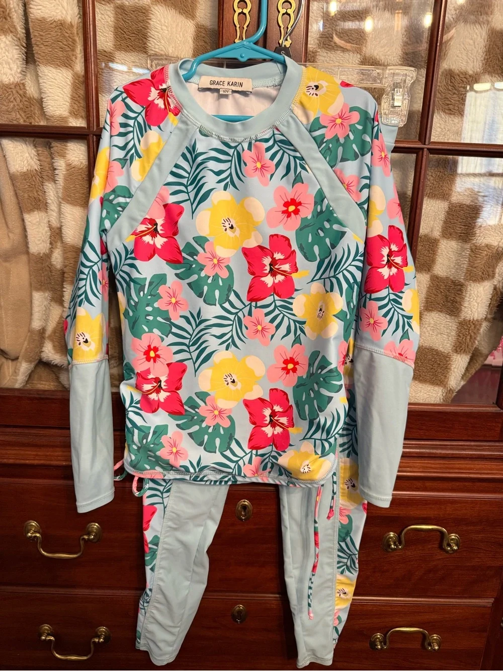 Grace Karin Light Blue Floral Girls Sunwear set